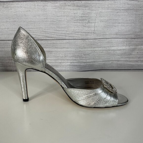 J. Renee Heels Y2K Metallic Peep Toe Heels 9.5 Silver HOCO Cocktail Formal 3.5" - Picture 3 of 12